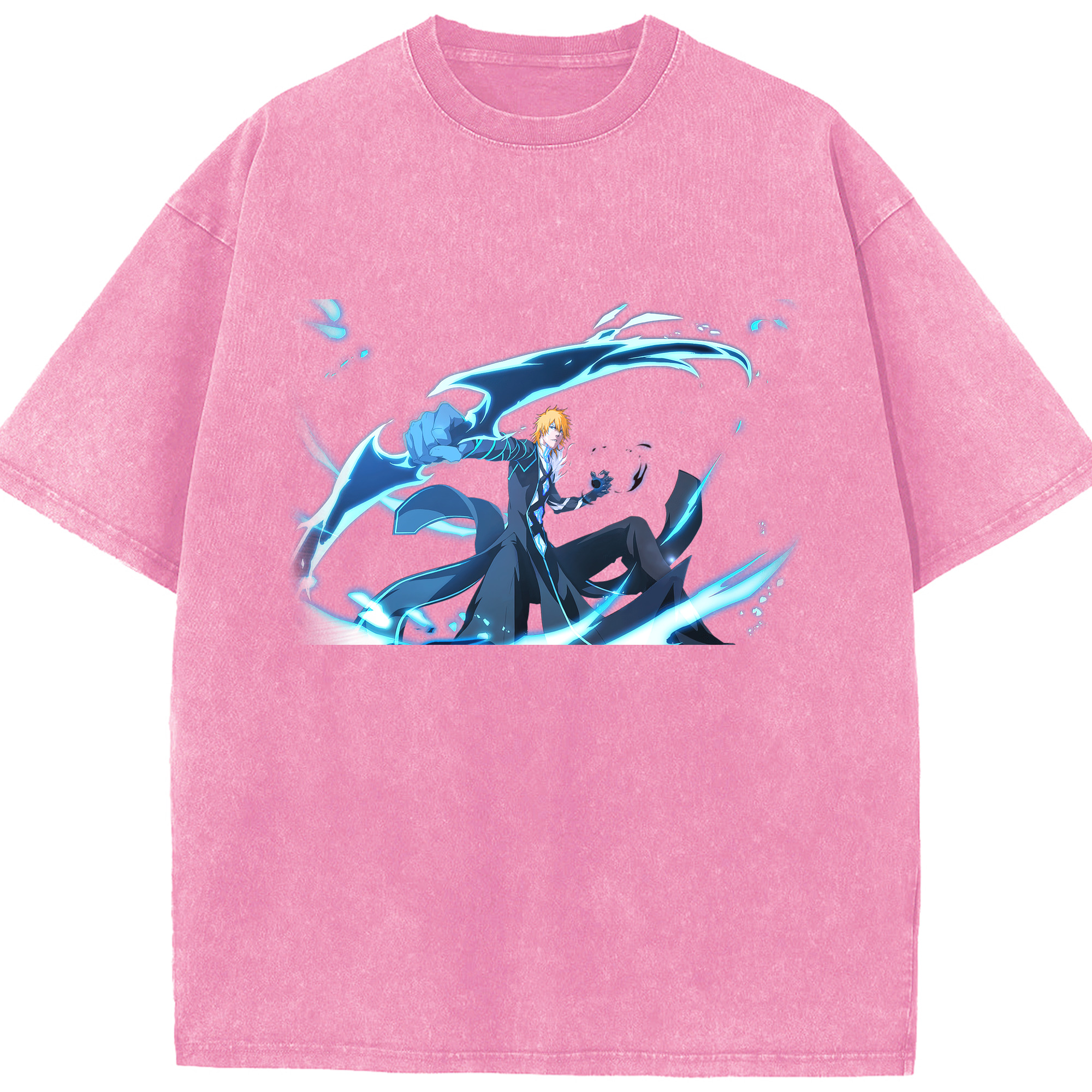 （画像用） ブリーチ 黒崎一護（くろさき いちご）BLEACH Kurosaki Ichigo 綿100% ヴィンテージ風 半袖Tシャツ（フロントプリント）